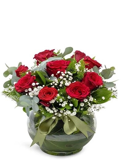 Fanus İçerisinde 9 Adet Kırmızı Gül