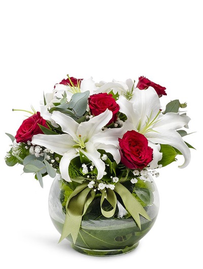 Fanus Cam İçinde Lily ve Güller