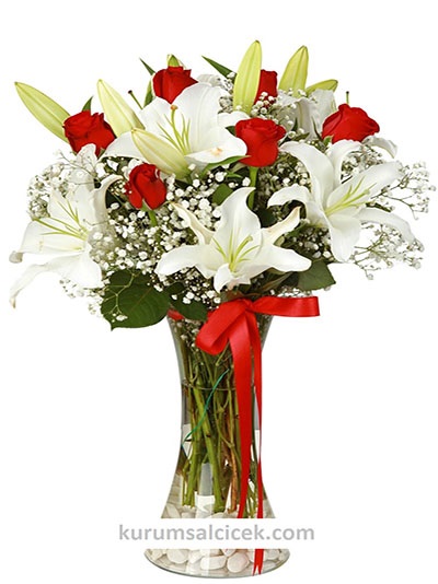 Dekoratif Cam İçinde Gü ve Lilyumlar
